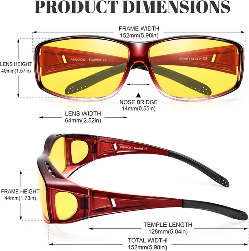 Vista 3 de Night Vision Driving Glasses for Men & Women - Polarized Anti Glare Fit Overs with Wrap-Around HD Yellow Lens