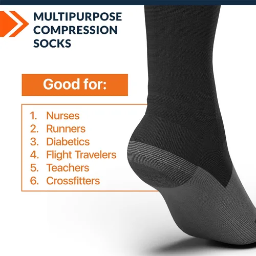 Vista 3 de Fixic Calcetines de compresión para hombres y mujeres, 3 pares, S-M (5-8), 15-20 mmHg, medias de compresión para mujeres y hombres, calcetines