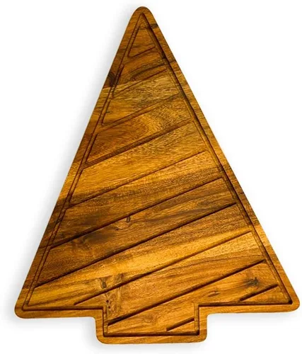 Vista 9 de Affinity Decor Tabla de cortar de árbol de Navidad para cocina, tabla de cortar de madera en forma de árbol con ranuras, bandeja de madera