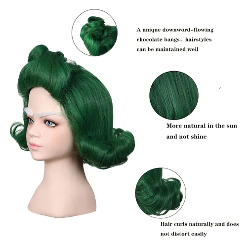 Vista 3 de ColorGround Peluca de cosplay de estilo verde para Halloween (verde para niños)