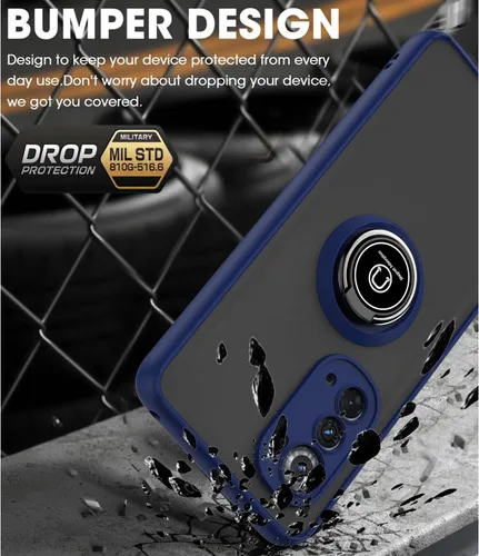 Vista 4 de TJS - Funda compatible con Motorola Moto Edge 2022 (negro) with Tempered Glass Screen Protector Metal Ring Magnetic Support Kickstand Heavy Duty