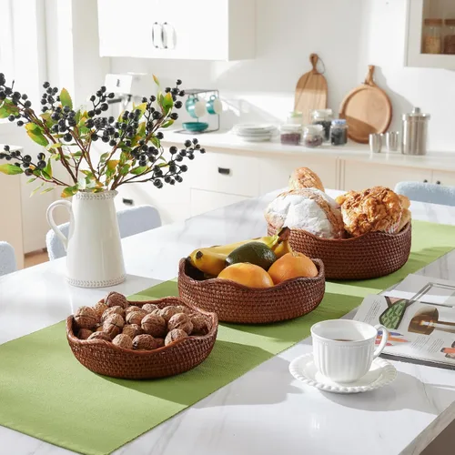 Vista 2 de YANGQIHOME Cestas redondas de ratán para frutas, tazones de almacenamiento de mimbre, cestas de servir tejidas naturales, cestas decorativas