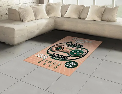 Vista 2 de Lunarable Gamer Area Alfombra, Vintage Videojuego controlador con palabras Cyber Deporte Noventa, diseño retro, alfombra de acento tejida plana