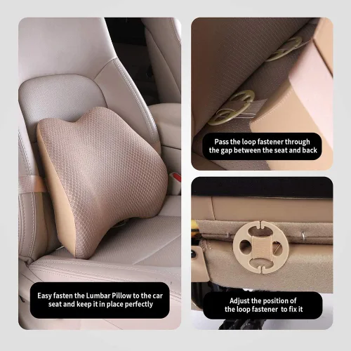 Vista 5 de Almohada de apoyo lumbar de espuma viscoelástica para coche - Soporte para la espalda para asiento de coche (Beige)