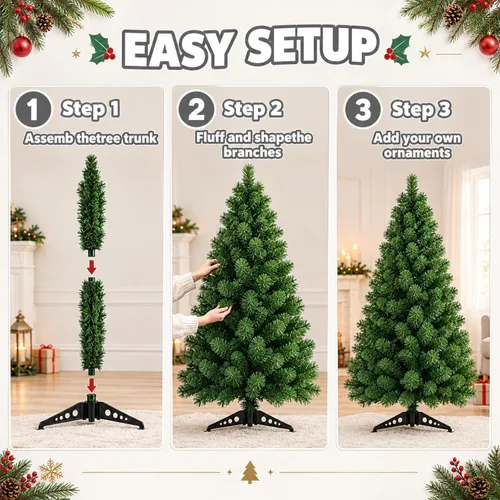 Vista 5 de Artificial Small Christmas Tree, 3FT Artificial Desktop Green Xmas Tree with String Light & 140 Branch Tips for Home Office Holiday Decor