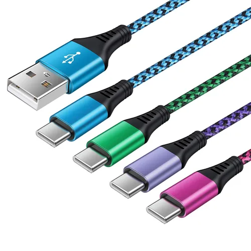 Vista 8 de Cable de carga USB C de 3A de carga rápida, [2 unidades, 6 pies] cable trenzado USB-A a tipo C para iPhone 15 Pro Max Plus, Samsung Galaxy A14 A54