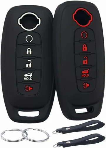 Vista 9 de REPROTECTING Funda de goma de silicona para llavero compatible con Nissan Pathfinder Rogue (5 botones, rosa rosa)