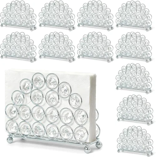 Vista 9 de Servilleteros dorados de cristal de metal, dispensador de pañuelos de pie y organizador de tarjetas, organizador de mesa moderno de 5.7 x 4.3