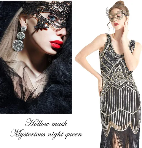 Vista 7 de TreatMe Máscara de mascarada Máscara veneciana para mujer, bonita y elegante, de encaje, para Halloween, fiesta de Mardi Gras (negro B)