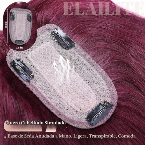 Vista 4 de Elailite Pelucas para mujeres con flequillo, cabello humano real, topper con cabello delgado, 13 cm x 7 cm, base de seda, clip en piezas de cabello