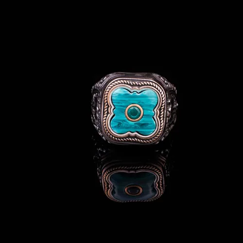 Vista 2 de Handmade Vintage Malachite Ax Ring - 925 Sterling Silver Men's Ring with Micro Jade Gemstone - 925 Sterling Silver Rings for Men - Birthday Gifts
