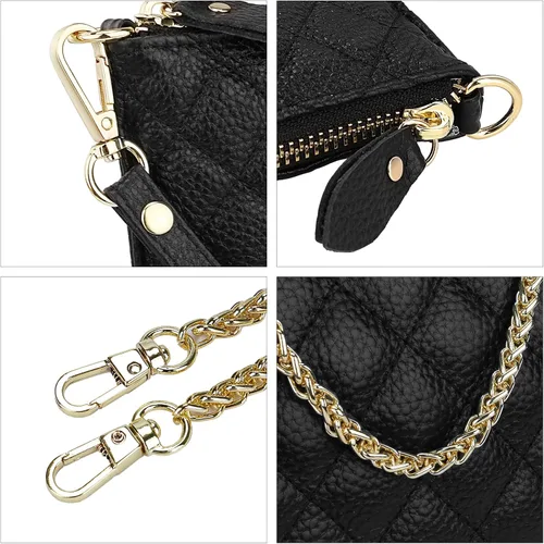 Vista 6 de Uromee Cartera de mano para mujer, de piel auténtica, con cadena de hombro desmontable