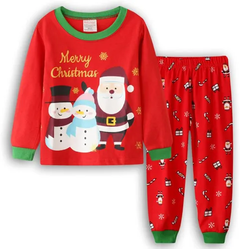 Vista 3 de TBUIALL Conjunto de dos piezas para niñas, pijamas de Navidad de algodón de manga larga a juego, conjunto de vacaciones para niños pequeños