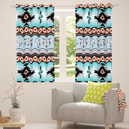 Vista 5 de Cortinas opacas de estilo bohemio occidental de 76 x 45 pulgadas, cortinas y cortinas de atrapasueños de vaca, cortinas del suroeste, cortinas