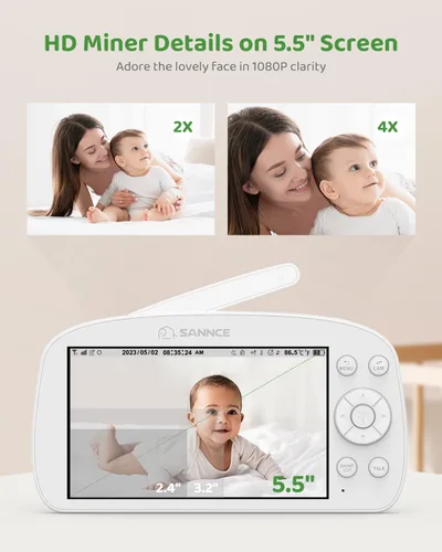 Vista 2 de SANNCE Monitor de bebé WiFi con cámara interior 1080P HD Seguridad para el hogar Pantalla de 5.5 pulgadas Inalámbrico 2.4GHz 5000mAh Batería