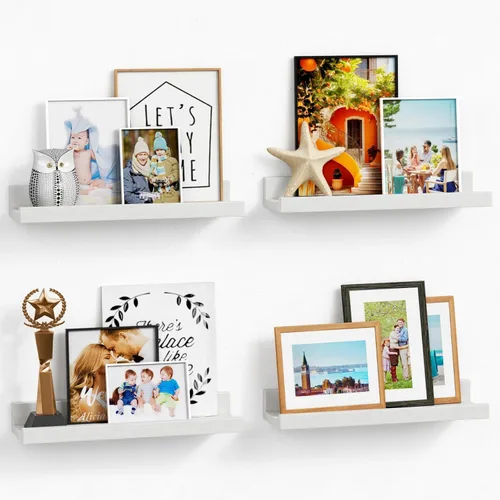 Vista 20 de Forbena Estante de repisa negra para fotos, estantes flotantes con borde para pared, estantes de pared pequeños para baño, dormitorio, cocina