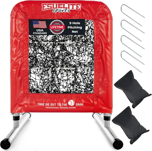 Vista 9 de Heavy-Duty 9 Hole Pro Style Baseball & Softball Pitching Net with Strike Zone Target Adjustable Portable Design