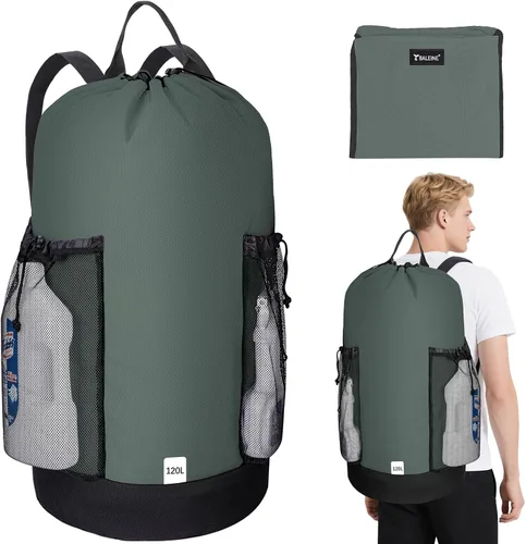 Vista 27 de BALEINE Mochila Bolsa de Lavandería de 120L, Tela Oxford 900D Bolsas Grandes de Lavandería de Viaje con Correas para el Hombro y 2 Bolsillos