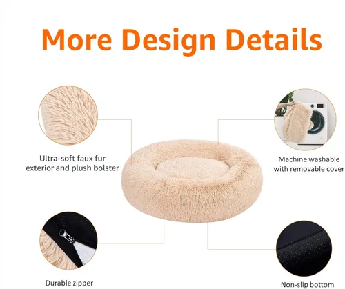 Vista 2 de Amazon Basics Donut Pet Bolster - Cama de pelo sintético para perro, beige, 36" x 36