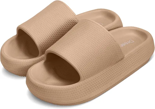 Vista 2 de Dresofu Pantuflas Cloud para mujeres y hombres, sandalias de baño, antideslizantes, con almohada, acolchadas, suela gruesa, pantuflas de ducha