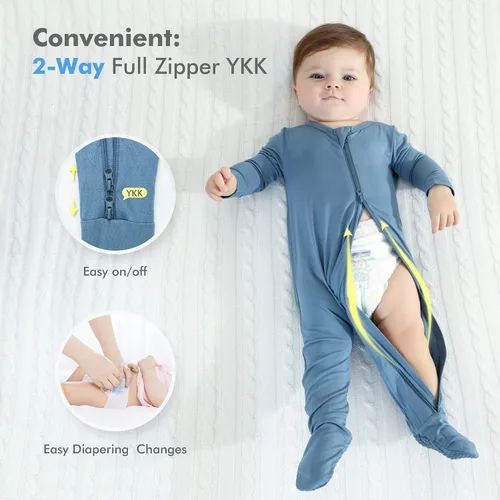 Vista 3 de HAPIU - Pijama de bambú con pies para bebé, con cremallera frontal de 2 vías, mamelucos Sleep 'N Play, de 0 a 24 meses