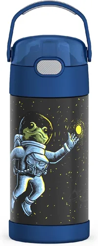Vista 36 de THERMOS FUNTAINER - Botella de agua con pajilla, 12 onzas, botella de agua de acero inoxidable aislada al vacío para niños con tapa, color negro