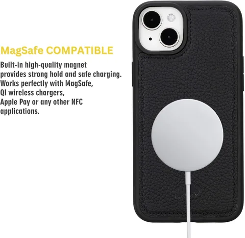 Vista 4 de BLACKBROOK York - Funda de piel de grano completo para iPhone 15 (6.1 pulgadas), color negro, iPhone 15
