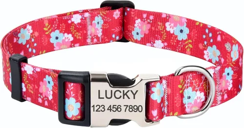 Vista 5 de Mihqy Collares de perro personalizados, collar de perro personalizado con nombre y número de teléfono, múltiples patrones y 4 tamaños de collar