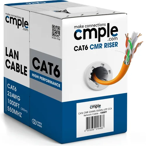 Vista 13 de Cmple - Cable Cat6 1000 pies a granel, cable Ethernet LAN Cat 6, cable de red UTP 23AWG CMR Riser 10Gbps 550 MHz, caja dispensadora de 1000 pies