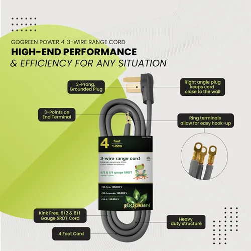 Vista 5 de Go Green Power GG-27004 cable de alimentación para estufa de 4 pies, 3 cables, 30 amperios