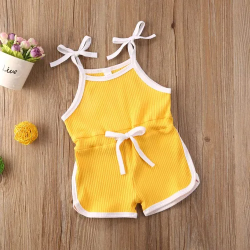 Vista 2 de VISGOGO Mameluco para bebés y niñas, monos sólidos, sin mangas, con cinturón, ropa de bebé, trajes
