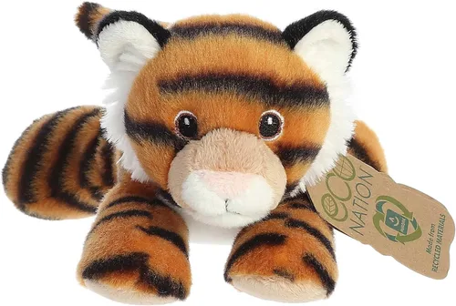 Vista 2 de Aurora® Animal de peluche Eco Nation™ Eco Softies™ de tigre hecho responsablemente, ideal para aventuras de juego, perfecto para cumpleaños