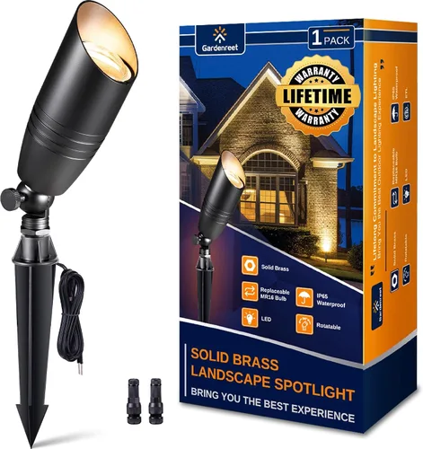 Vista 10 de Gardenreet Focos de paisaje de bajo voltaje - Luz superior LED de latón 12V para exterior, luces focales cableadas IP65 impermeables, enfoque