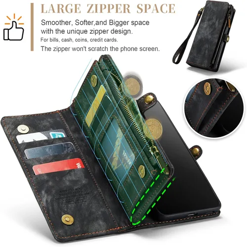 Vista 3 de Asuwish Funda de teléfono para Samsung Galaxy A53 5G 2022 con cierre de cremallera, funda desmontable con protector de pantalla de vidrio templado