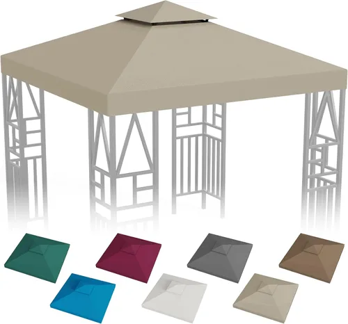 Vista 10 de Toldo de repuesto para cenador de 10 x 10 pies, refugio al aire libre para parte superior más pequeña, cubierta de dosel de doble nivel (beige)
