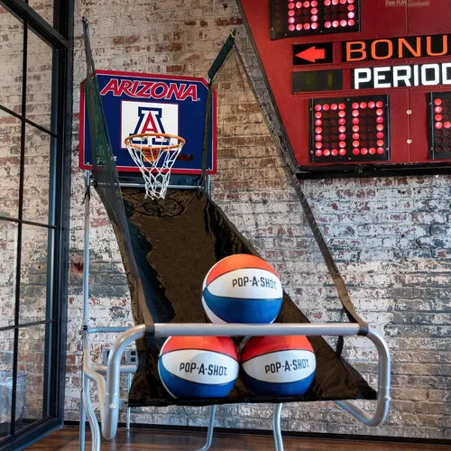 Vista 2 de Pop-A-Shot - Tailgate Game with NCAA Graphics l Arcade Basketball Inside, Out, and On The Go Infrared Sensor Scoring 3 Balls Foldable