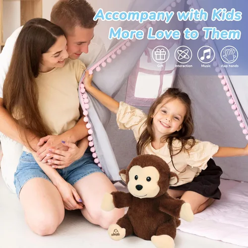 Vista 6 de Hopearl Monkey - Juguete musical interactivo de peluche que canta y canta, adorable regalo eléctrico para niños, marrón, 11 pulgadas
