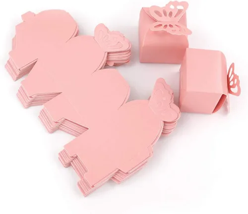 Vista 7 de Kslong 50 cajas de regalo de mariposa rosa para niña, baby shower, mariposa, caja de caramelos, decoración de fiesta, boda, cumpleaños, pequeñas