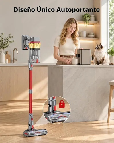 Vista 8 de Aspiradora inalámbrica, 75 minutos, 650 W, 55 KPA, potente aspiradora de Rojo claro