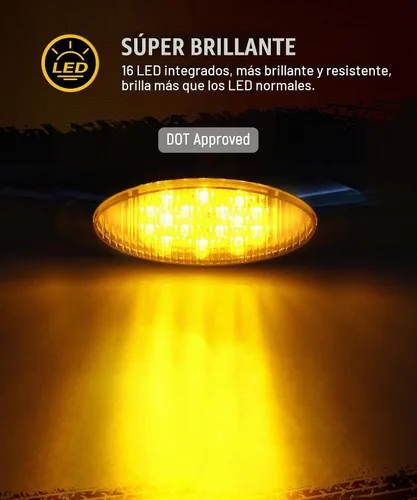 Vista 2 de Partsam 10 luces marcadoras LED de 6.5" [Aprobadas por DOT], Luces de gálibo ovaladas ámbar de 16 LEDs con bisel cromado, Reemplazo de luz Panelite