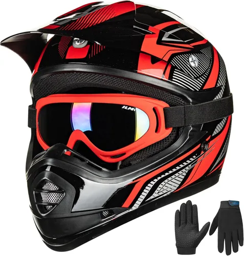 Vista 9 de ILM Casco con gafas de seguridad y guantes deportivos para niños y adolescentes, para motocross, cuatrimoto, motocicleta y todoterreno, aprobado por