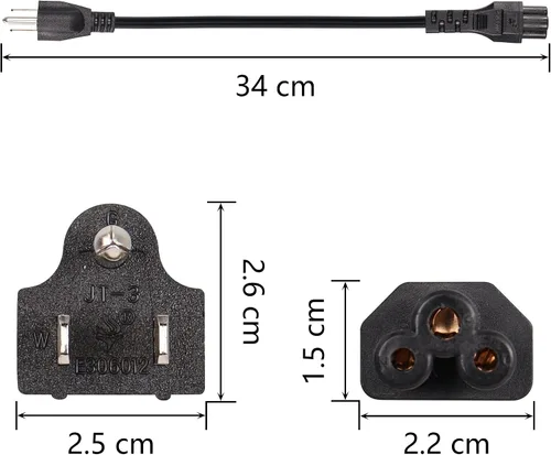 Vista 4 de CEERXIAN - Cable de alimentación corto de CA de 3 clavijas, Nema 5-15P macho a IEC 320 C5 hembra, cable de repuesto para computadora portátil