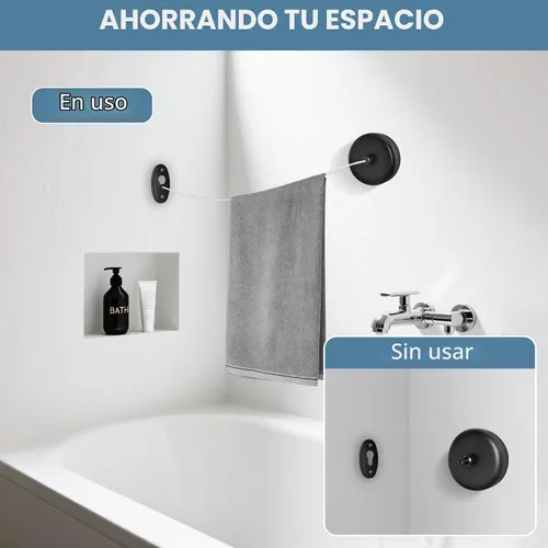 Vista 4 de SUS304 Tendedero retráctil con cuerda de ropa de nylon ajustable para cuarto de baño Lavandería Hoteles (negro)