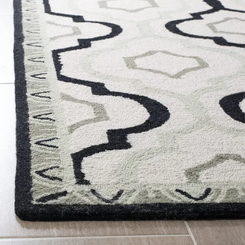 Vista 4 de SAFAVIEH Chelsea Collection - Alfombra decorativa de 1 pies 8 pulgadas x 2 pies 6 pulgadas, marfil y negro, lana de campo francesa enganchada a
