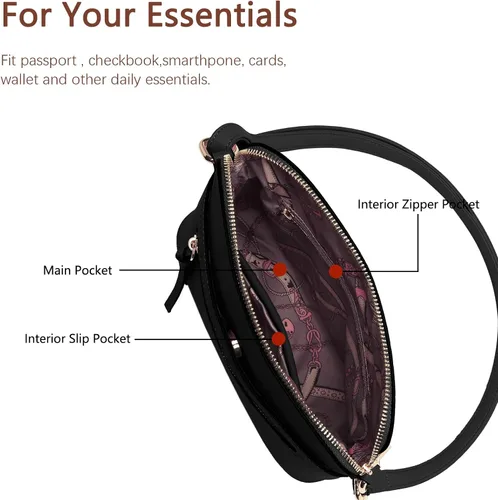 Vista 5 de LA TERRE Bolsa pequeña cruzada, bolsa de hombro estilo cúpula con bolsillo con cremallera y correa ajustable
