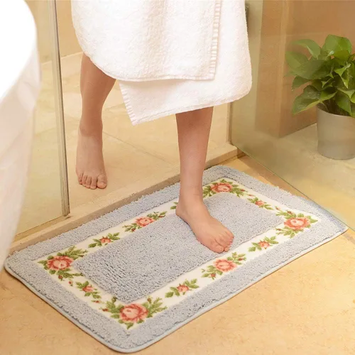 Vista 12 de vctops Elegante tapete de baño con diseño de rosas y flores, tapete de bienvenida para cocina, suave, antideslizante, absorbente, color rosa, 31 x