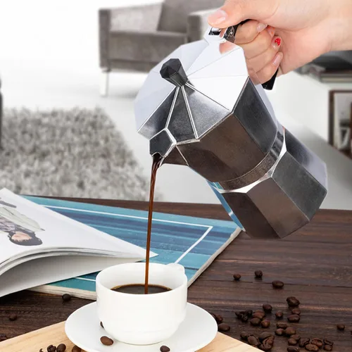 Vista 8 de Cafetera de café expreso para estufa, olla moka de 9 tazas Cafetera de aluminio con filtro de acero inoxidable Cafetera de espresso clásica