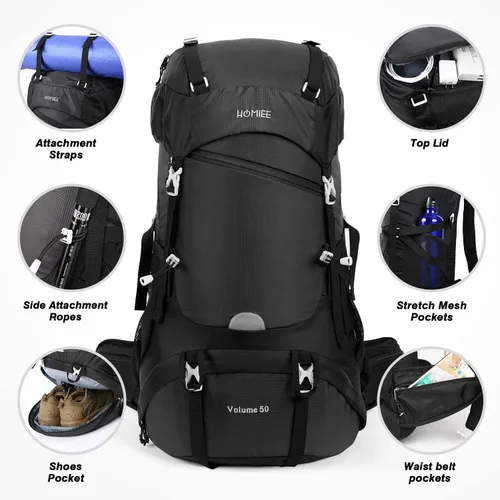 Vista 5 de HOMIEE 50L Hiking Backpack Travel Bag Waterproof Camping Rucksack