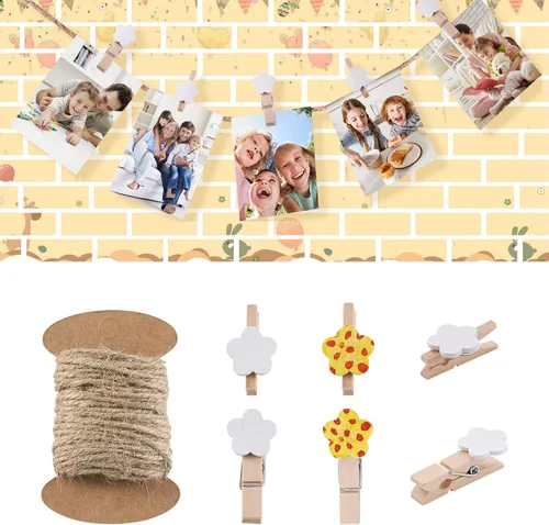 Vista 10 de Pandahall - 100 pinzas de madera con forma de corazón para fotos, pinzas para papel fotográfico, pinzas doradas y plateadas, mini alfileres de ropa