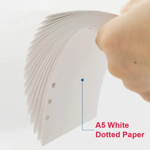 Vista 3 de Recambios de papel punteado A5 para planificador/carpetas/organizador A5 Filofax, 6 agujeros perforados, 100 hojas/200 páginas, 3.53 oz/m², 5.8 x